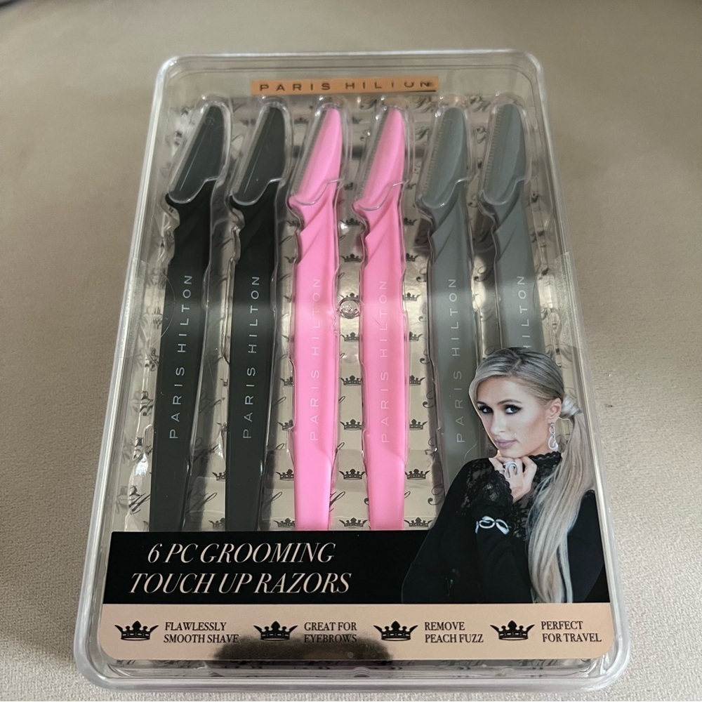 NWT Paris Hilton 6-Piece Grooming Touch Up Razors Makeup Tools Accessory Beauty